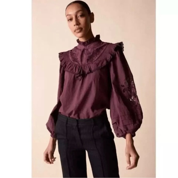 St. Roche Tops - St. Roche Clair Blouse in Raisin, Embroidery and Lace. Size 2. NWT!